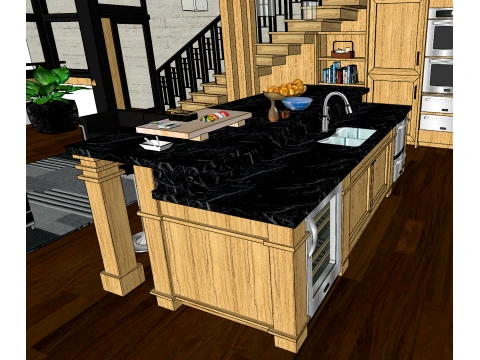 Wooden clear water concrete two-story studio homestay SU indoor model 3D Model
