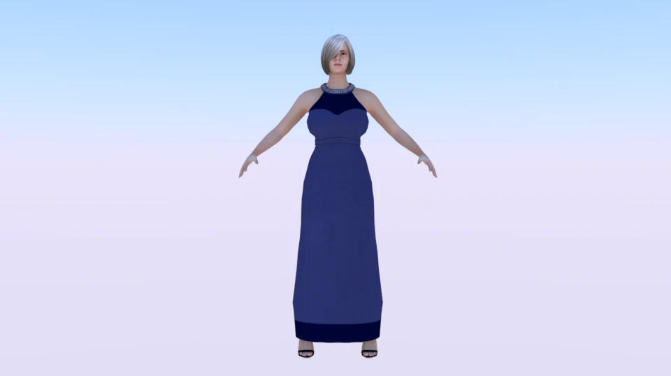 Woman in a Dress 02 3D Model .c4d .max .obj .3ds .fbx .stl .blend 