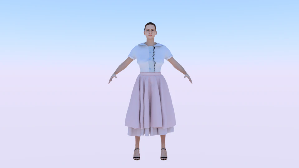 Woman in a Dress of the 50s 3D Model .c4d .max .obj .3ds .fbx .stl .blend