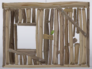 Wooden Window Side Wall 3D Model