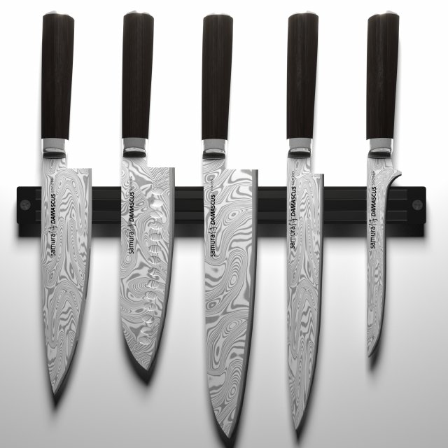 samura damascus steel premium knife set magnetic knife holder 3D Модель .c4d .max .obj .3ds .fbx .stl .blend 