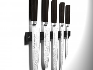 samura damascus steel premium knife set magnetic knife holder 3D Модель
