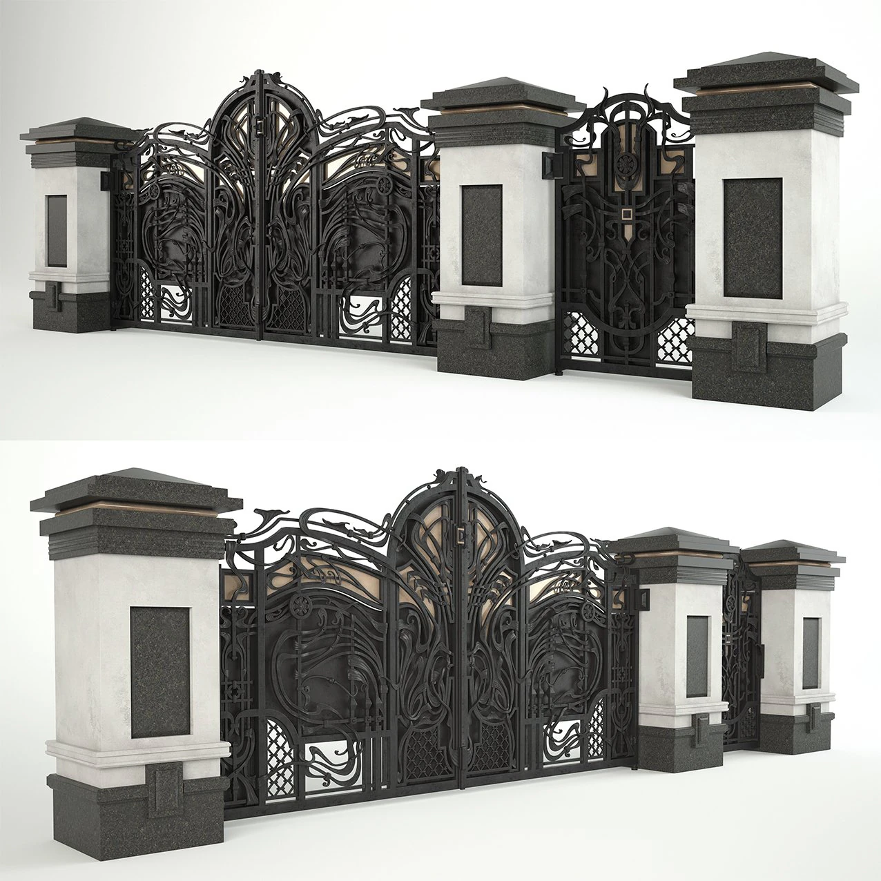forged gates and door with pillars 3D Model .c4d .max .obj .3ds .fbx .stl .blend