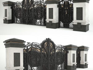 forged gates and door with pillars Modèle 3D