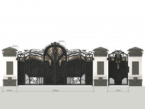 forged gates and door with pillars 3D Модель
