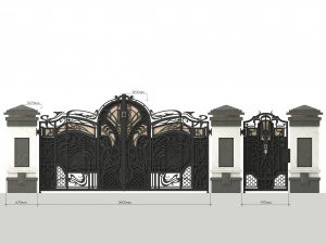 forged gates and door with pillars 3D Model