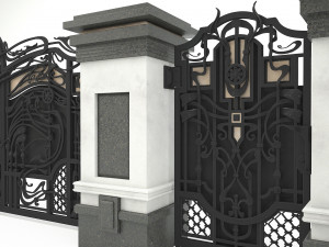 forged gates and door with pillars 3D Модель