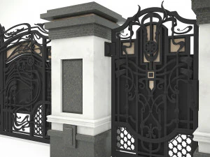 forged gates and door with pillars 3D Model