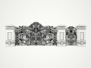forged gates and door with pillars 3D Модель