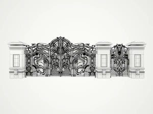 forged gates and door with pillars 3D Model