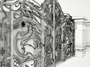 forged gates and door with pillars 3D Model
