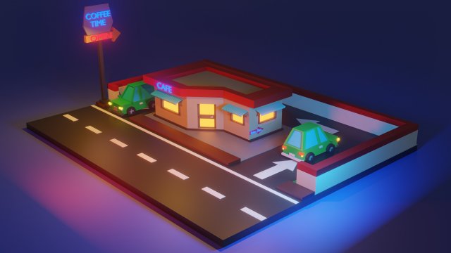 low poly cafe cartoon 3Dモデル .c4d .max .obj .3ds .fbx .stl .blend 