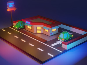 low poly cafe cartoon Modelo 3D