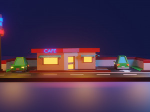low poly cafe cartoon 3Dモデル