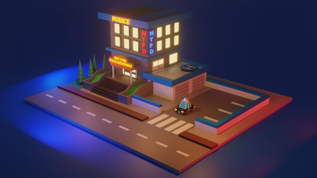 low poly police department Modelo 3D .c4d .max .obj .3ds .fbx .stl .blend 