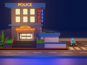 low poly police department Modelo 3D