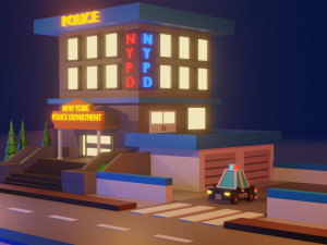low poly police department Modelo 3D
