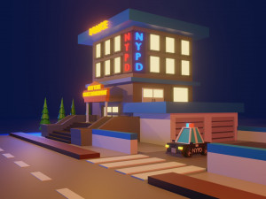 low poly police department Modelo 3D