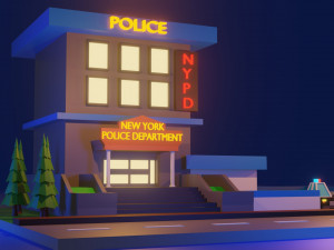 low poly police department Modelo 3D