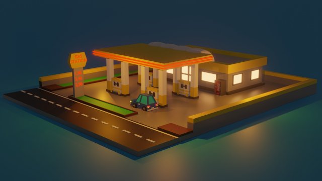low poly gas station 3D Model .c4d .max .obj .3ds .fbx .stl .blend 