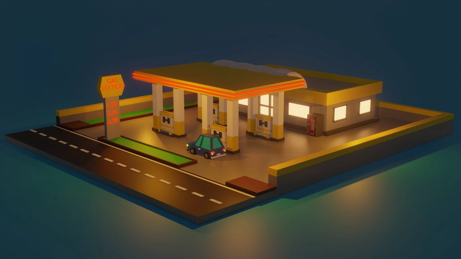 low poly gas station 3D Model .c4d .max .obj .3ds .fbx .stl .blend 