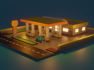 low poly gas station Modelo 3D