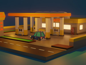 low poly gas station 3D Model