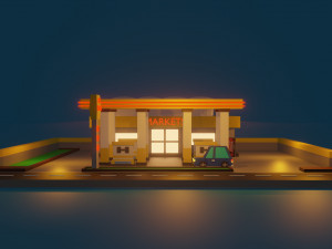 low poly gas station 3D Model