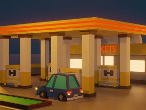low poly gas station 3D Model