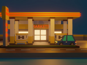 low poly gas station 3D Model