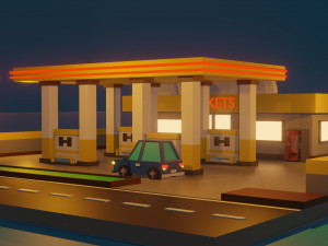 low poly gas station 3D Model