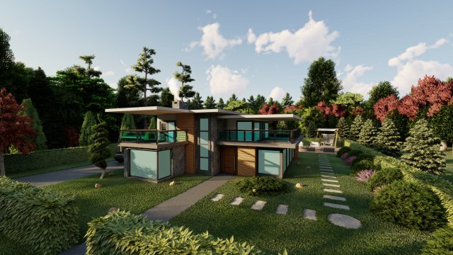 3d villa with garden 2 model Model 3D .c4d .max .obj .3ds .fbx .stl .blend 