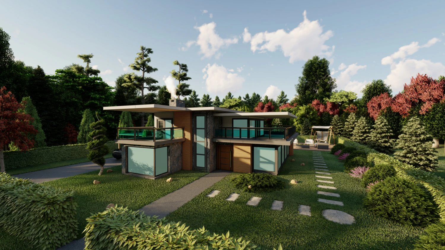3d villa with garden 2 model 3D Model .c4d .max .obj .3ds .fbx .stl .blend 