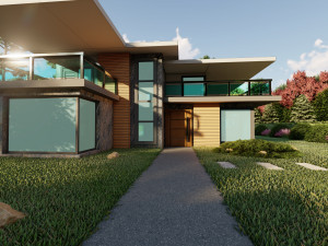 3d villa with garden 2 model Model 3D