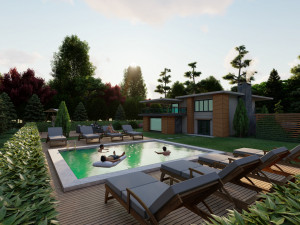 3d villa with garden 2 model Model 3D