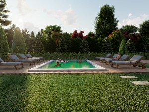 3d villa with garden 2 model Model 3D