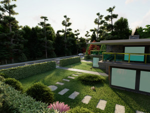 3d villa with garden 2 model Model 3D