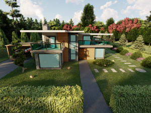 3d villa with garden 2 model Model 3D