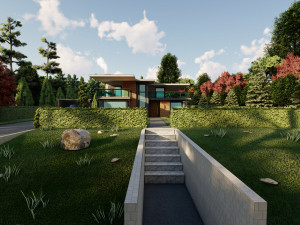 3d villa with garden 2 model Model 3D