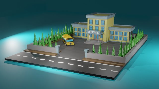 3d school model low poly 3D Модель .c4d .max .obj .3ds .fbx .stl .blend 