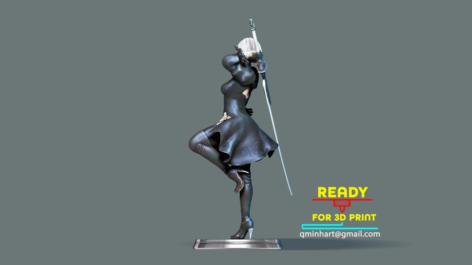 2b - Nier Automata Fanart Statue 3D print 3D print model 3D Print Model .c4d .max .obj .3ds .fbx .stl .blend 