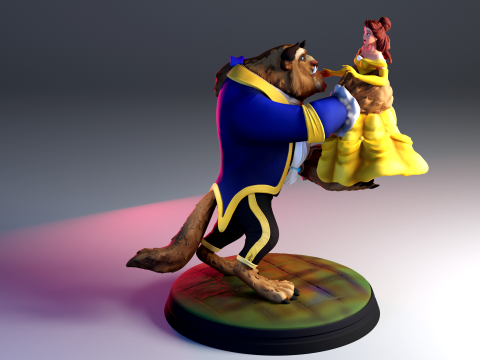 The Beauty and The Beast stl -Fantasy Tale STL Sculpture 3D print model 3D 打印模型