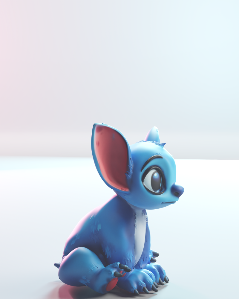 Cute Sitting Stitch Cartoon Character 3Dプリントモデル .c4d .max .obj .3ds .fbx .stl .blend 