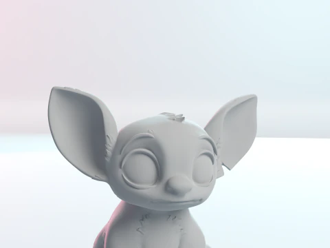 Cute Sitting Stitch Cartoon Character 3D Print Model