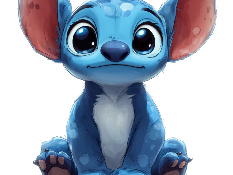 Cute Sitting Stitch Cartoon Character 3D Print Model