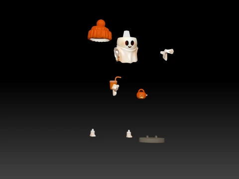 Cute Halloween Ghost with Pumpkin Hat and Trick-or-Treat Basket Chibi 3D Print STL 3D Print Model