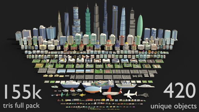 tile pack city 3d low poly 3D Model .c4d .max .obj .3ds .fbx .stl .blend 