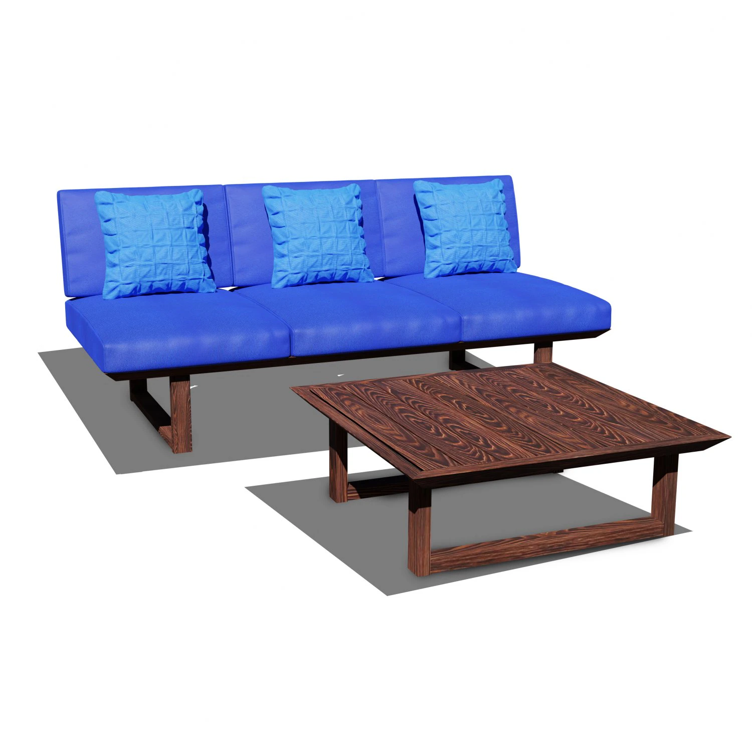 wooden three seater sofa 3D Model .c4d .max .obj .3ds .fbx .stl .blend