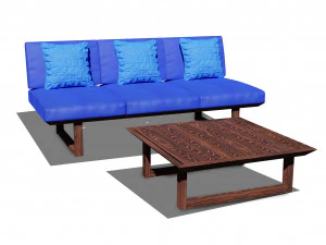 wooden three seater sofa 3D Model