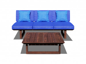wooden three seater sofa Modelo 3D